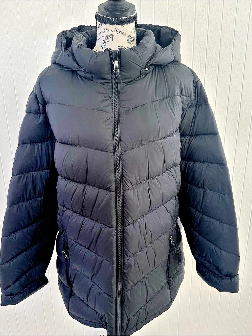Charter Club Packable Hooded Puffer Coat Black XXL